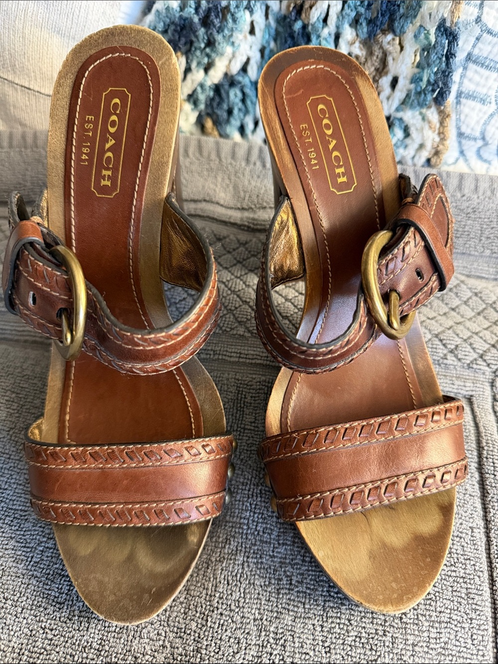 PREOWNED & PRELOVED COACH Chrissy Brown Leather Buckle Slide Mules
